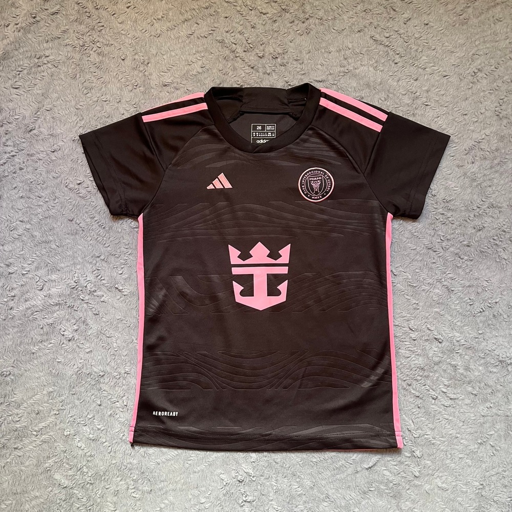 Adidas Inter Miami CF 2024 Away Jersey Kids Black Pink Soccer Shirt Size 26